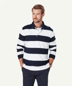 Block Stripe Rugby Jumper - Navy