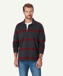 Breton Stripe Rugby Jumper - Charcoal