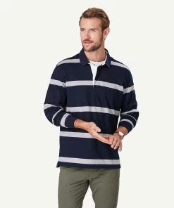 Breton Stripe Rugby Jumper - Navy