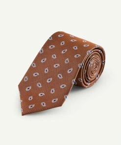 Silk Paisley Geo Tie - Orange