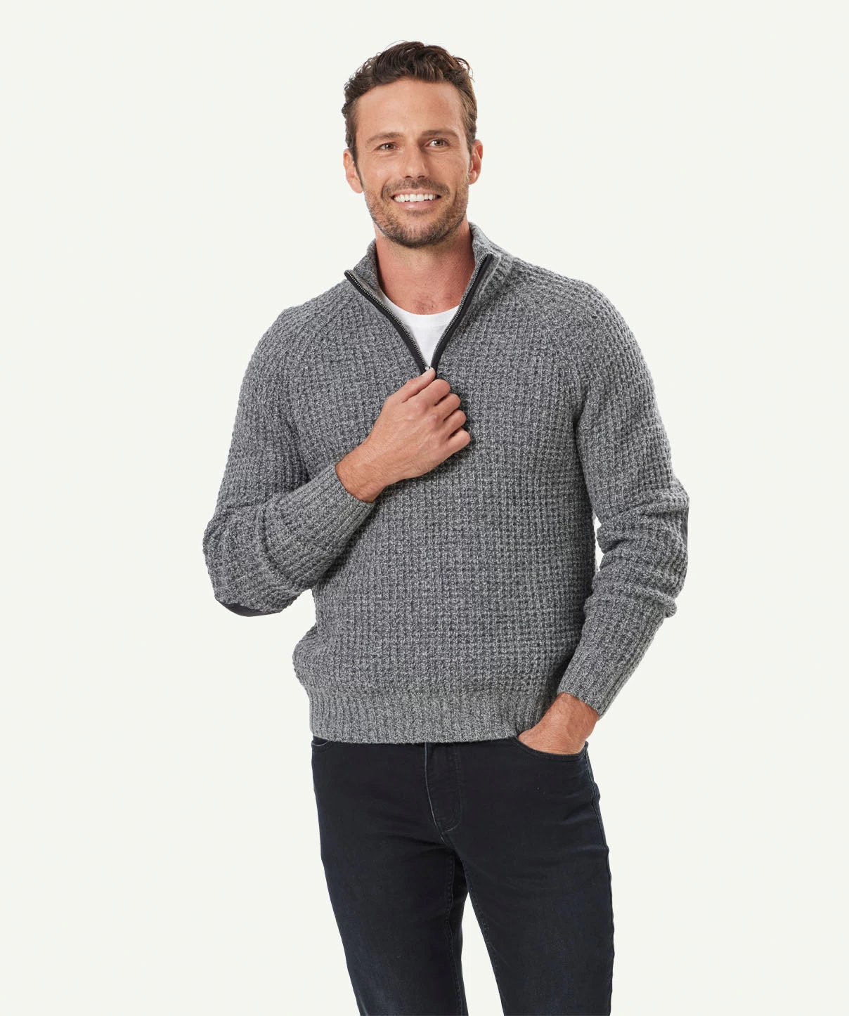 Tuck Wool Blend Half Zip Knit - Charcoal