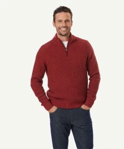 Tuck Wool Blend Half Zip Knit - Brick