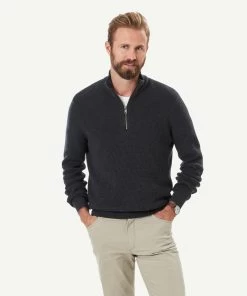 Waffle Half Zip Knit - Charcoal