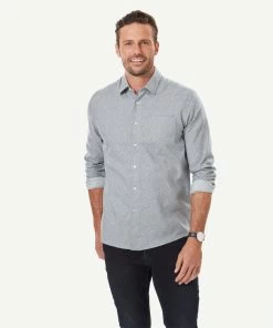 Brushed Twill Leaf Print Long Sleeve Shirt - Grey