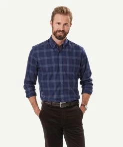 Easy Care Twill Melange Check Long Sleeve Shirt - Navy Melange