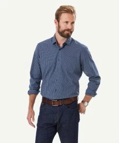Easy Care Melange Check Long Sleeve Shirt - Navy Melange