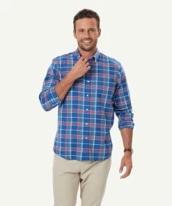 Brushed Twill Multi Check Long Sleeve Shirt - Indigo