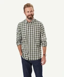 Brushed Twill Melange Check Long Sleeve Shirt - Olive
