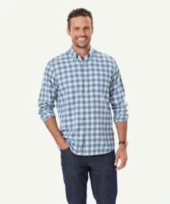 Brushed Twill Melange Check Long Sleeve Shirt - Slate