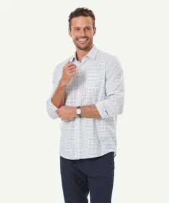 Brushed Twill Grid Check Long Sleeve Shirt - White