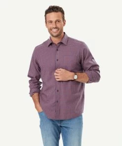 Brushed Twill Gingham Long Sleeve Shirt - Terracotta