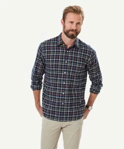 Brushed Twill Check Long Sleeve Shirt - Navy