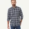 Brushed Twill Box Check Long Sleeve Shirt - Grey Melange
