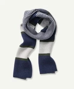 Block Stripe Wool Blend Scarf - Navy