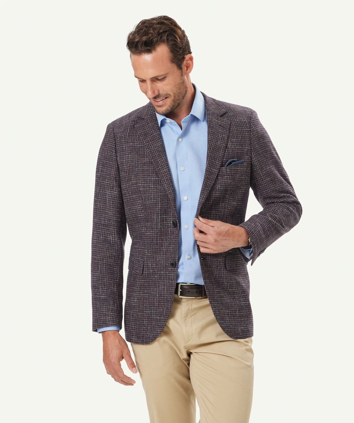 Wool Blend Textured Weave Sports Jacket - Mahogany