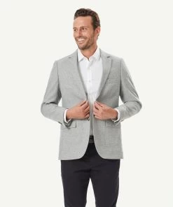 Wool Blend Houndstooth Sports Jacket - Light Grey