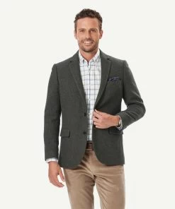 Wool Blend Herringbone Sports Jacket - Forest