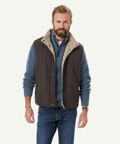 Reversible Quilted Sherpa Vest - Chocolate