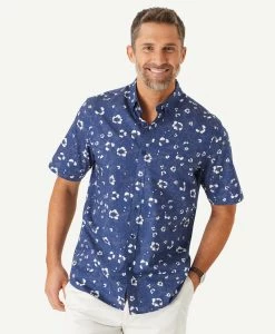Hibiscus Print Short Sleeve Shirt - Navy