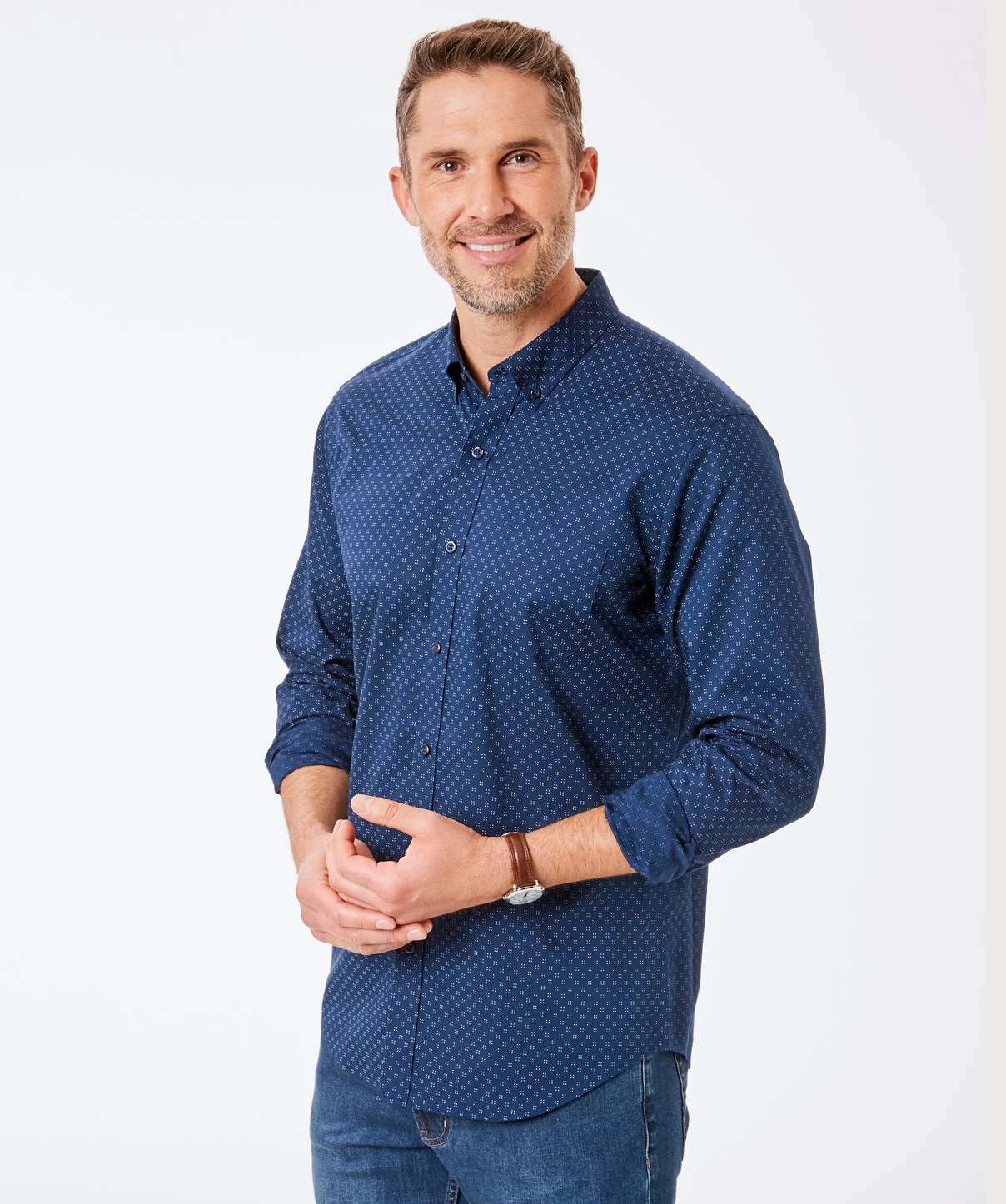 Tailored Fit Dot Print Shirt - Navy