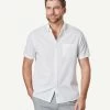 Casual Textured Linen Blend Plain Shirt - White