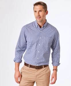 Casual Stretch Gingham Shirt - Navy