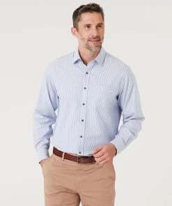 Easy Care Herringbone Stripe Shirt - Blue