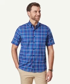 Easy Care Oxford Check Short Sleeve Shirt - Navy
