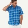 Easy Care Oxford Check Short Sleeve Shirt - Cobalt