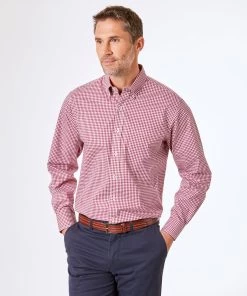 Easy Care Stretch Gingham Shirt - Claret Red