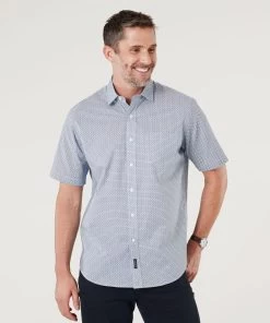 Casual Grid Print Short Sleeve Shirt - Navy