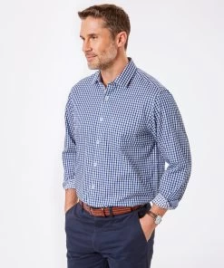 Easy Care Twill Check Shirt - Navy