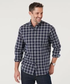 Brushed Twill Melange Check Shirt - Navy