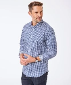 Tailored Fit Easy Care Twill Check Shirt - Navy