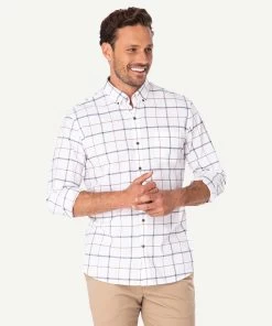 Tailored Fit Casual Check Long Sleeve Shirt - White