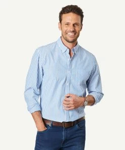 Tailored Casual Stretch Stripe Long Sleeve Shirt - Marine Blue