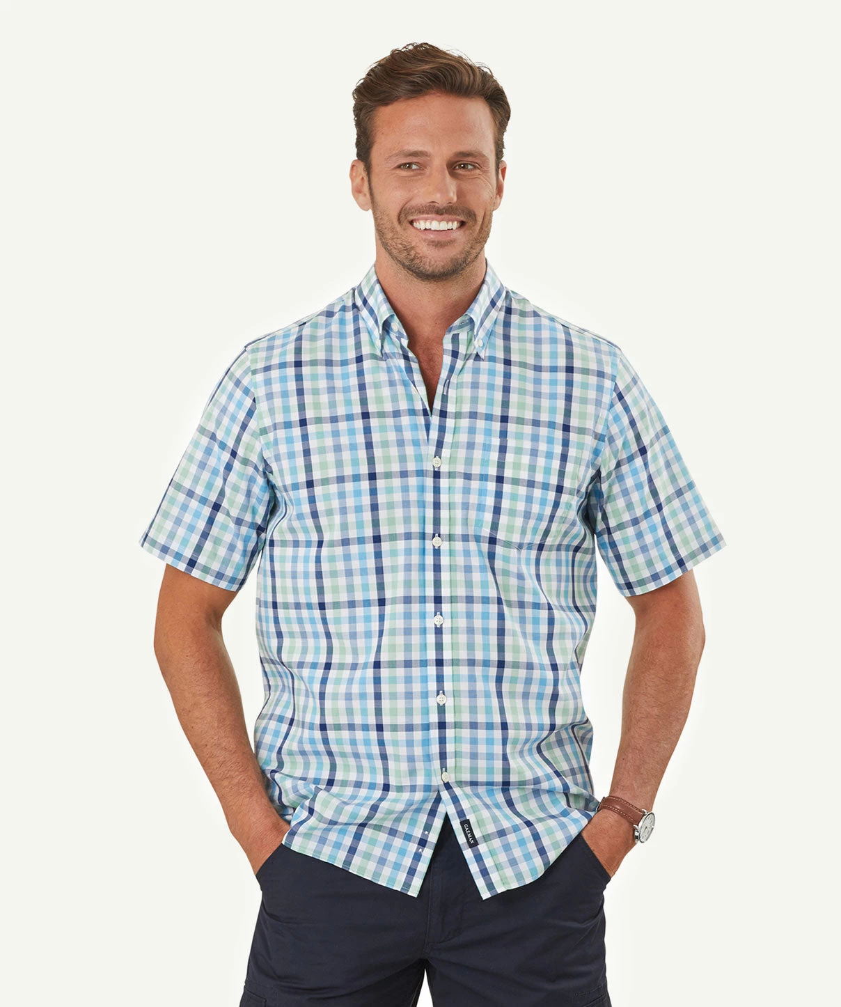 Easy Care Multi Check Short Sleeve Shirt - Aqua