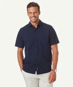Tonal Seersucker Short Sleeve Shirt - Dark Navy
