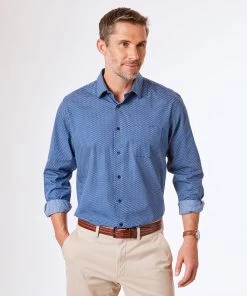 Casual Flower Print Shirt - Navy