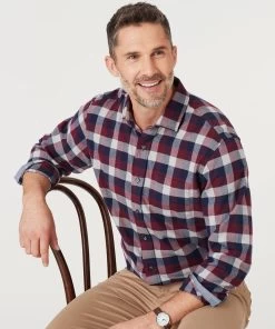 Brushed Twill Box Check Shirt - Brick