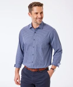Easy Care Oxford Check Shirt - Navy