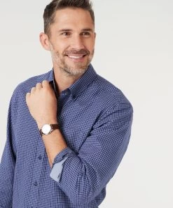 Brushed Fine Line Check Shirt - Royal