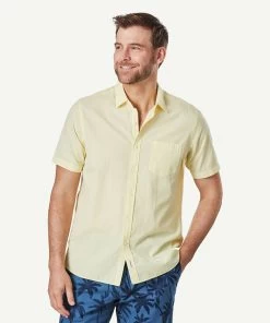 Casual Textured Linen Blend Plain Shirt - Yellow