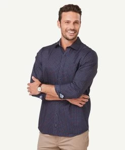 Smart Geo Square Printed Long Sleeve Shirt - Navy