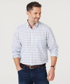 Brushed Twill Check Shirt - White