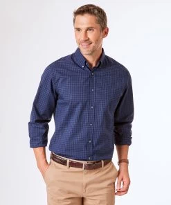 Casual Poplin Check Shirt - Navy