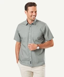 Casual Geo Print Short Sleeve Shirt - Olive