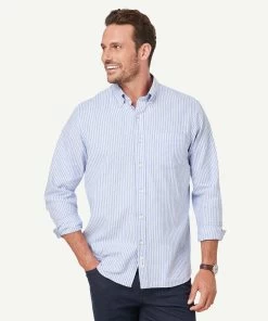 Brushed Twill Stripe Long Sleeve Shirt - Blue