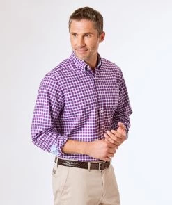 Easy Care Herringbone Check Shirt - Grape