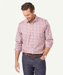 Easy Care Twill Box Check Long Sleeve Shirt - Wine